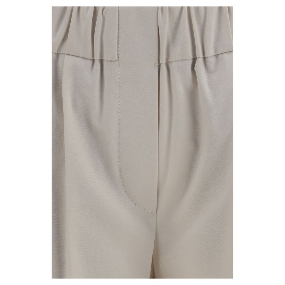 Beige Cotton Casual Pants