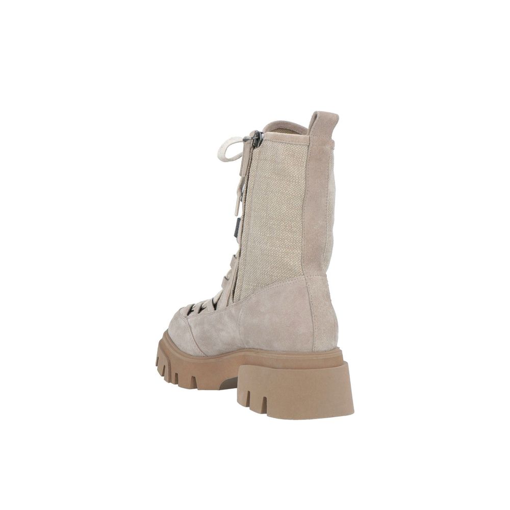 Beige Leder Schnürstiefel
