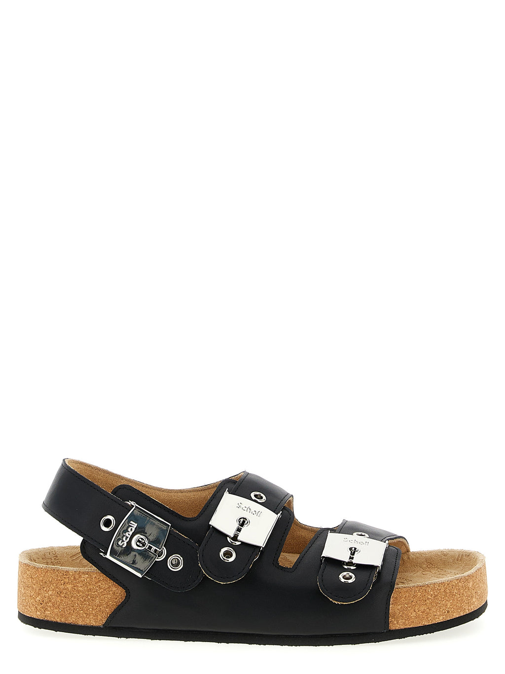Schwarze flache Sandalen aus Leder 320546