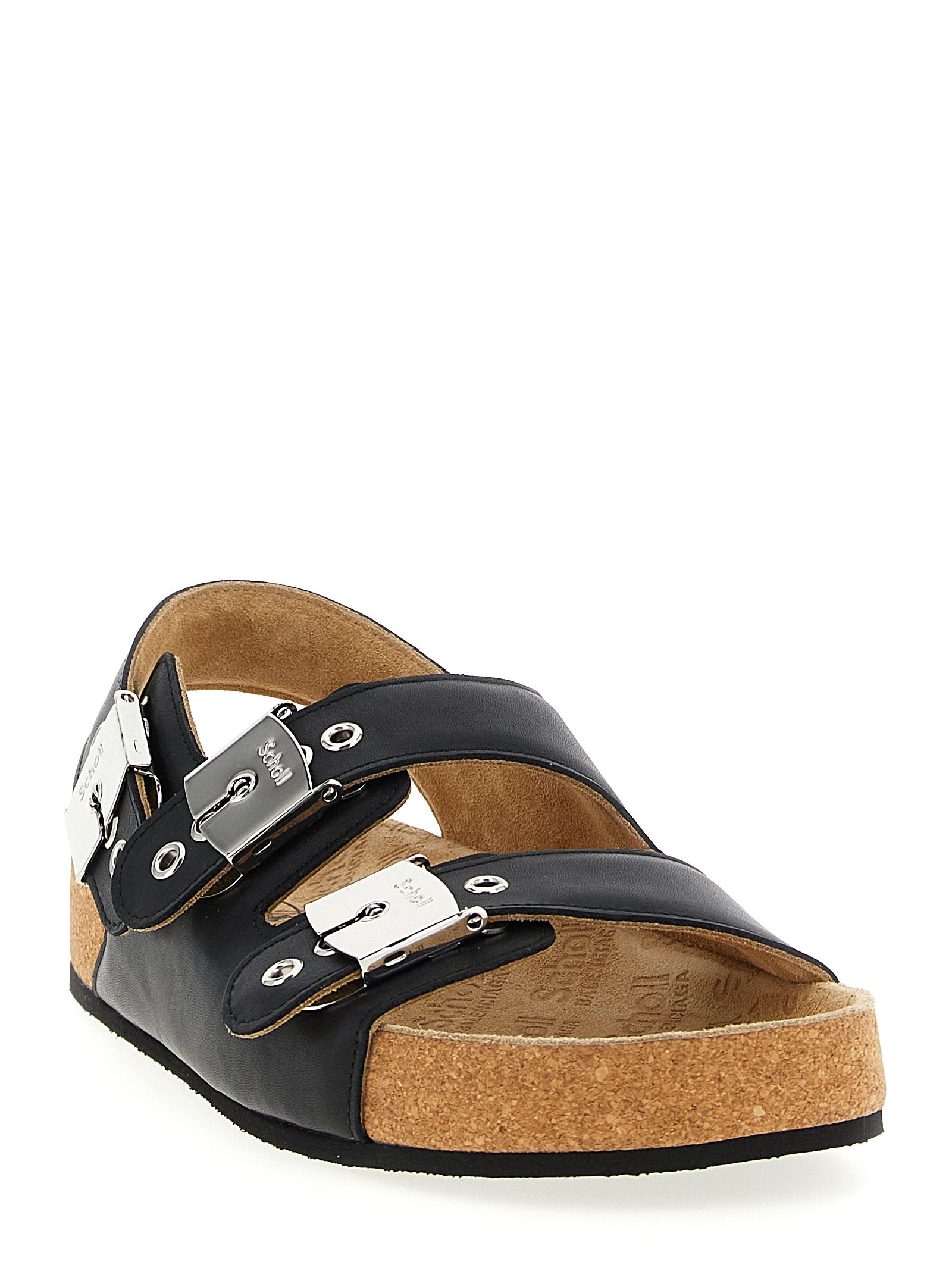 Schwarze flache Sandalen aus Leder 320546