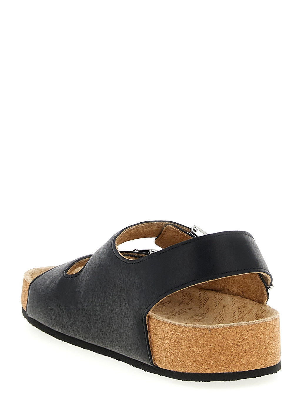 Schwarze flache Sandalen aus Leder 320546