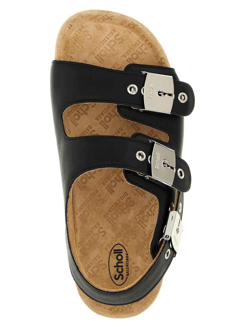 Schwarze flache Sandalen aus Leder 320546