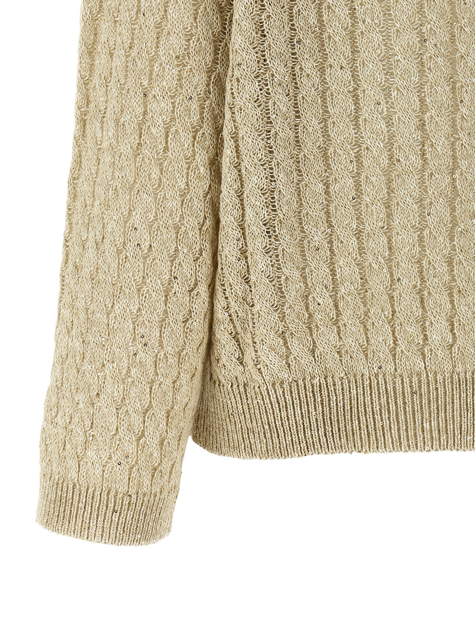 Beige Leinenstrickjacke