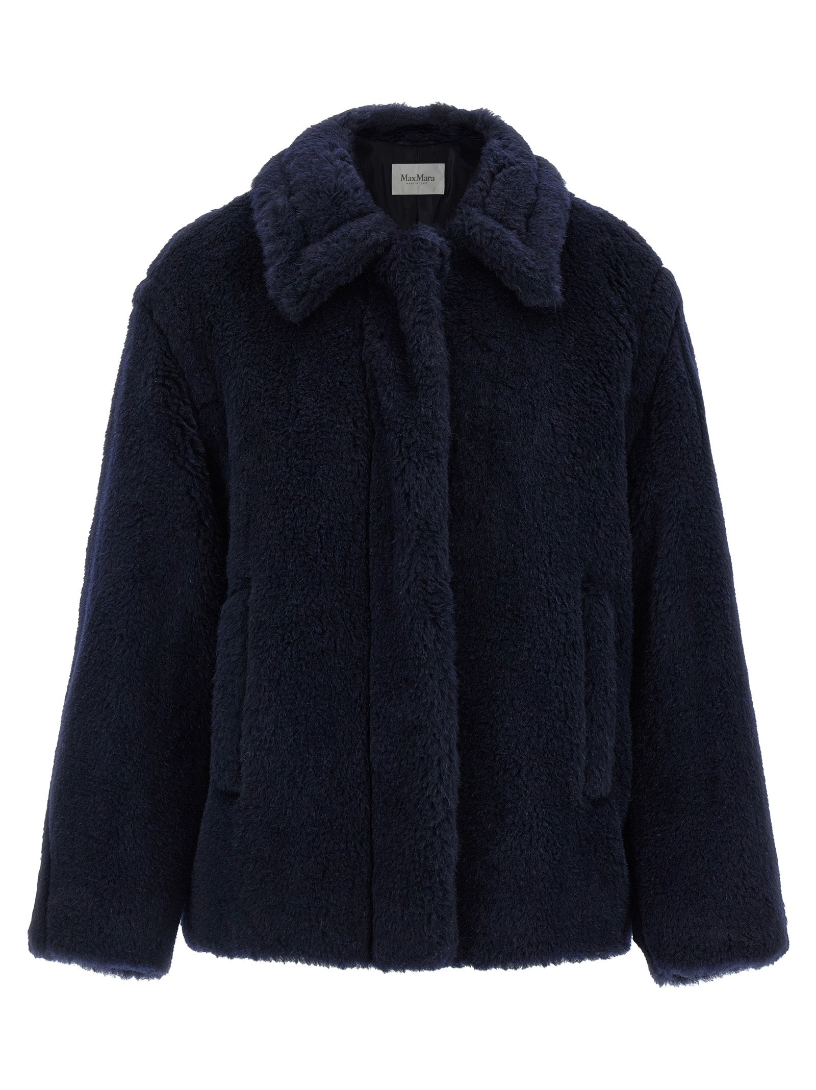 Blauer Mantel aus Alpaka und Leder Max Mara