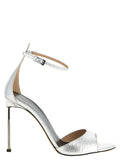 Silberne Leder-Stiletto-Sandalen