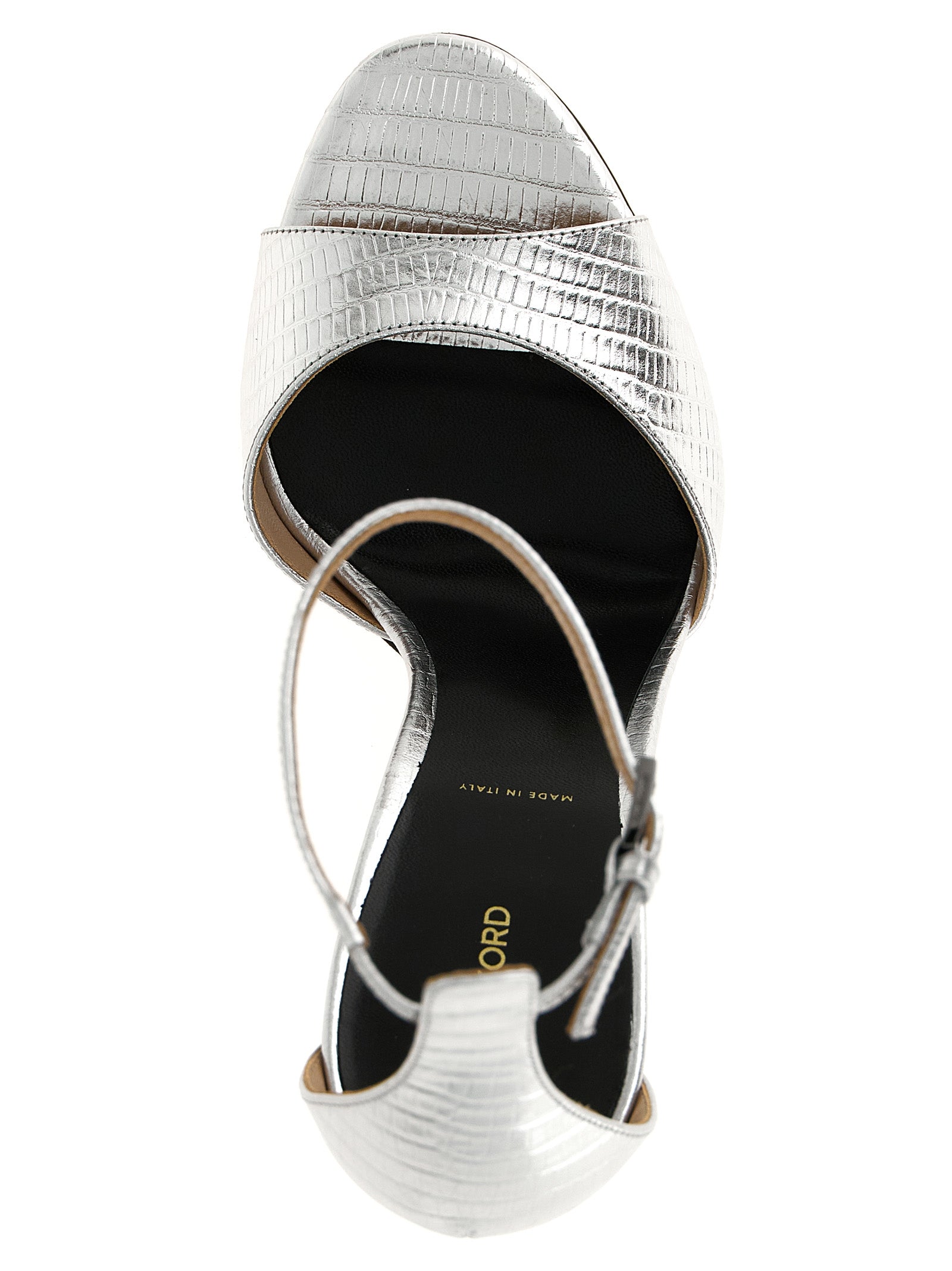 Silberne Leder-Stiletto-Sandalen