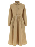 Beigefarbenes Polyester-Maxikleid