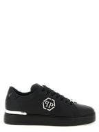 Schwarze Kalbsleder Low-Top-Sneaker