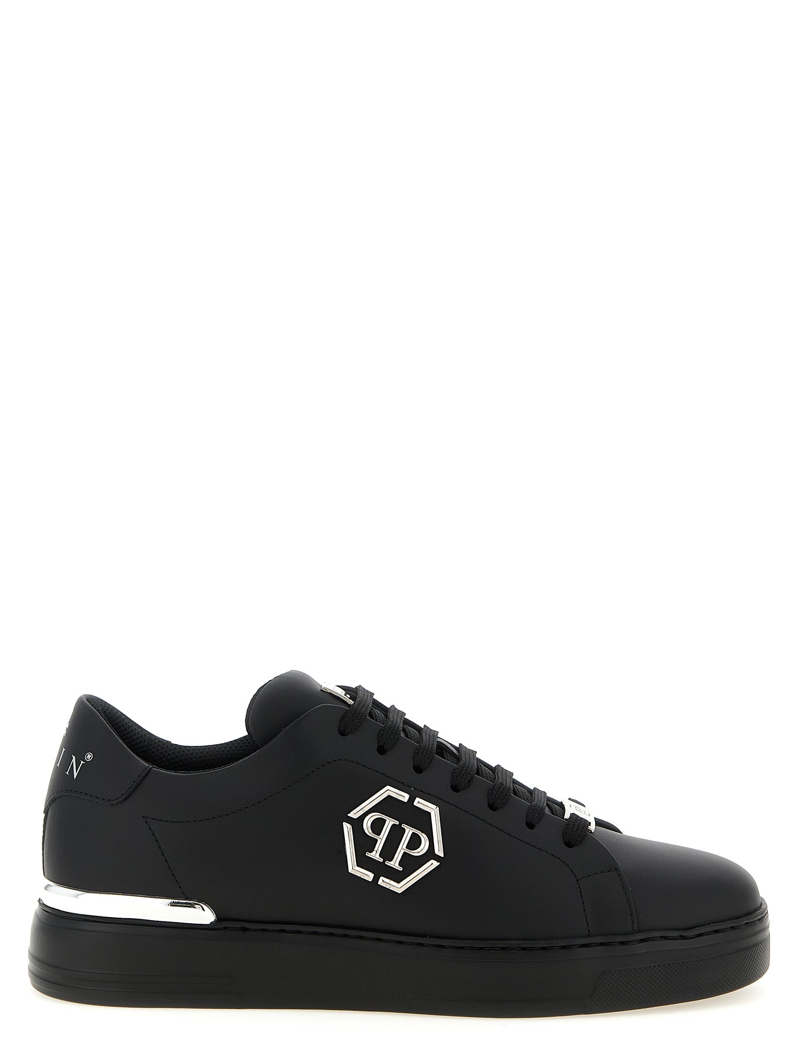 Schwarze Kalbsleder Low-Top-Sneaker