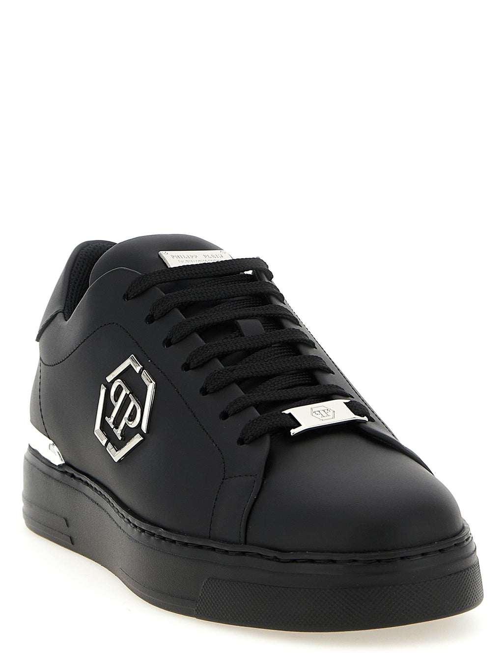 Schwarze Kalbsleder Low-Top-Sneaker