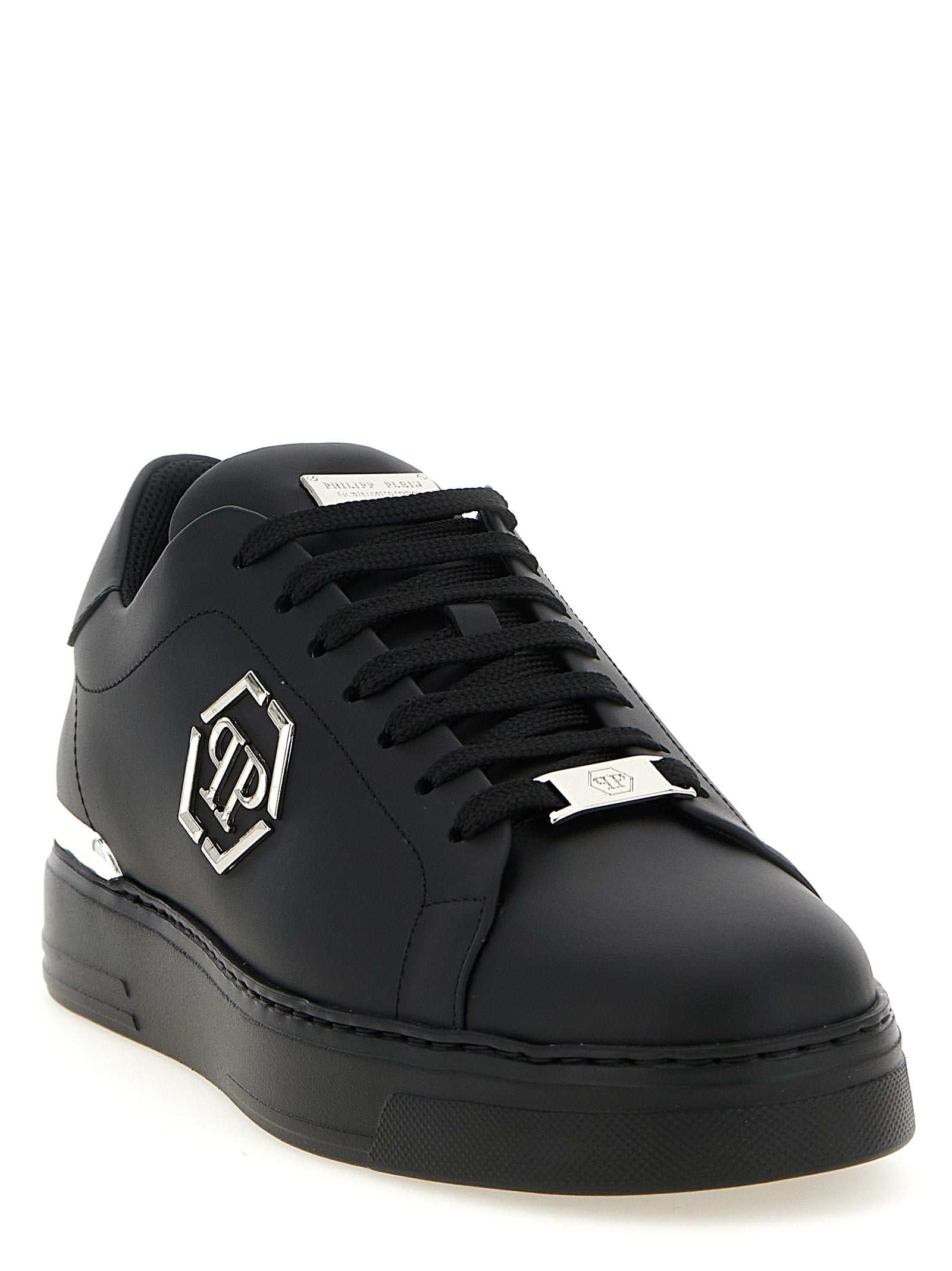 Schwarze Kalbsleder Low-Top-Sneaker