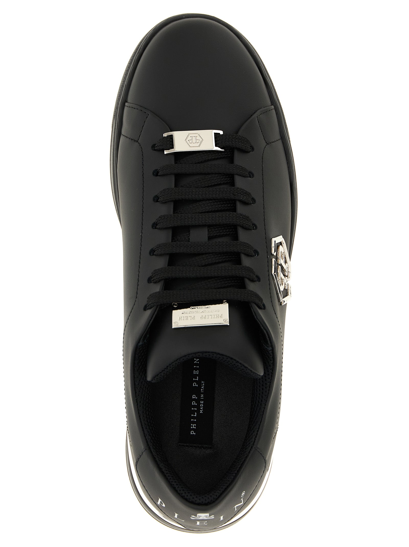 Schwarze Kalbsleder Low-Top-Sneaker