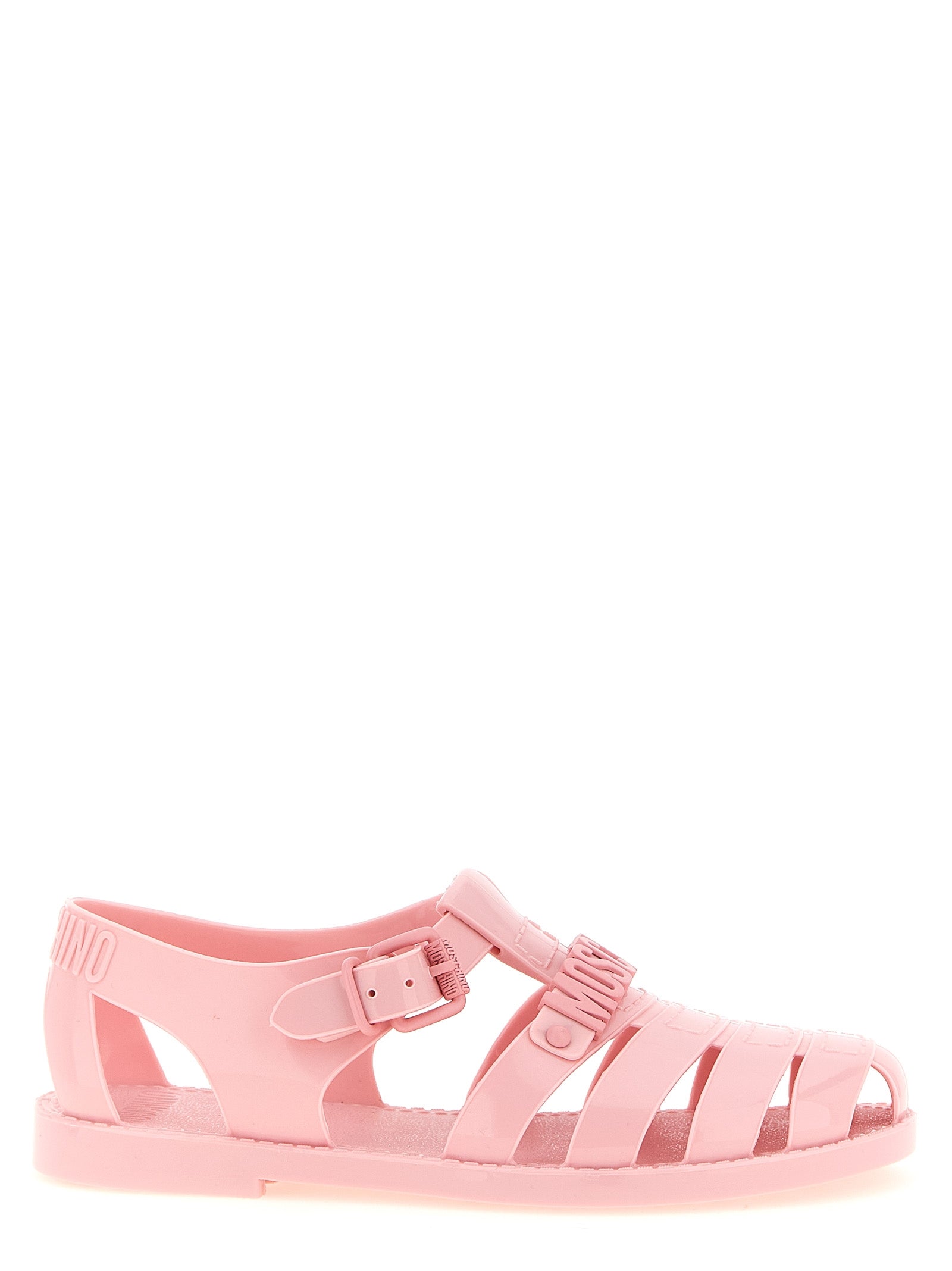 Mehrfarbige PVC-Sandalen mit flachem Absatz