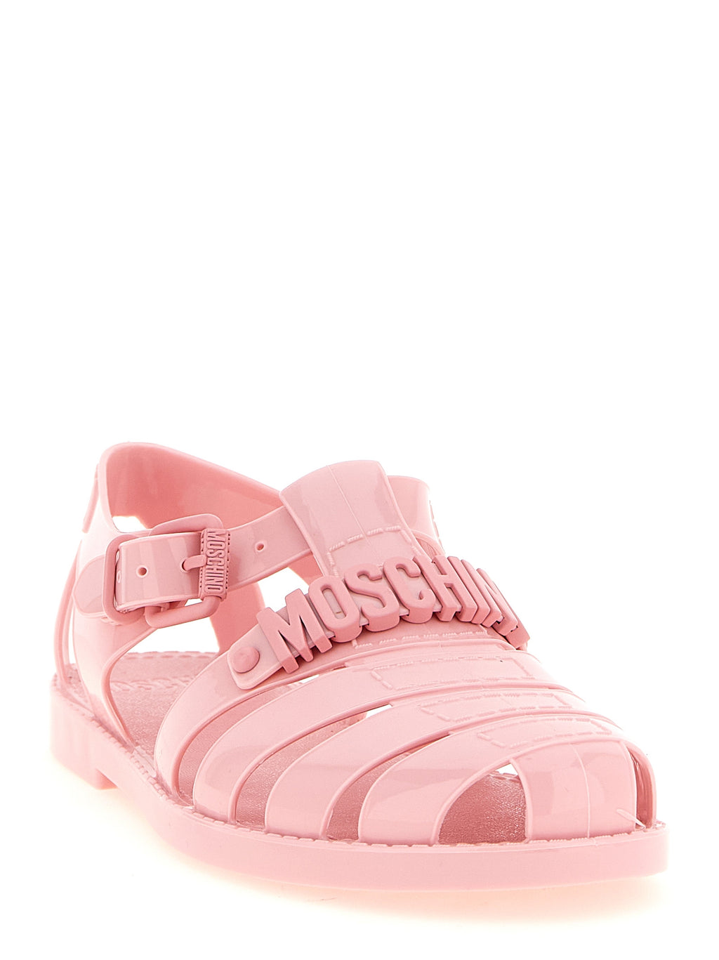 Mehrfarbige PVC-Sandalen mit flachem Absatz