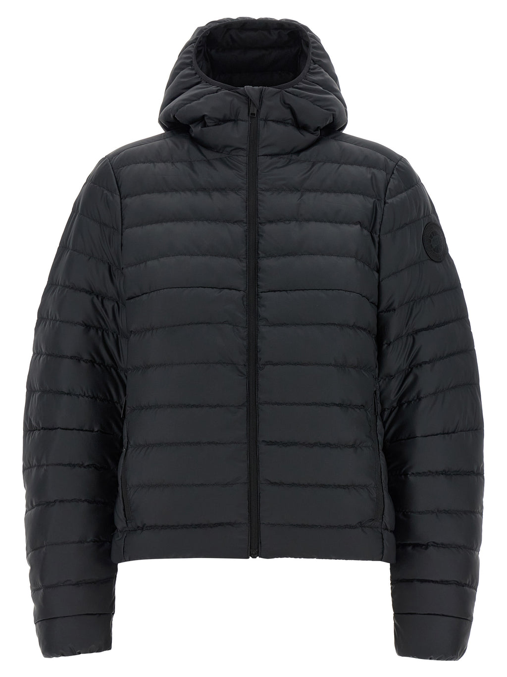 Schwarze Polyamid-Jacke in voller Länge