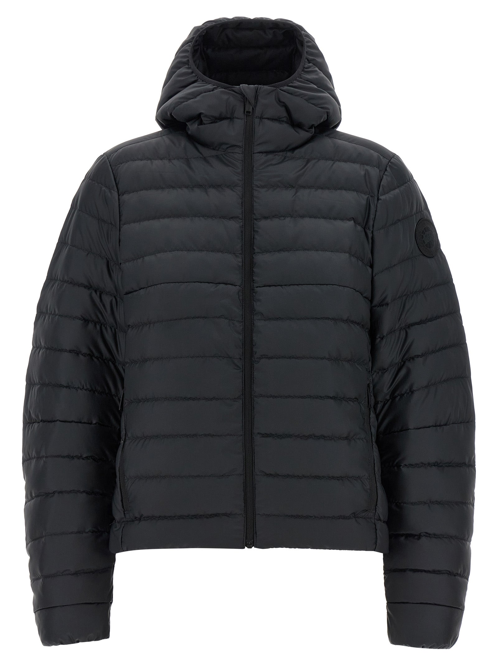 Schwarze Polyamid-Jacke in voller Länge