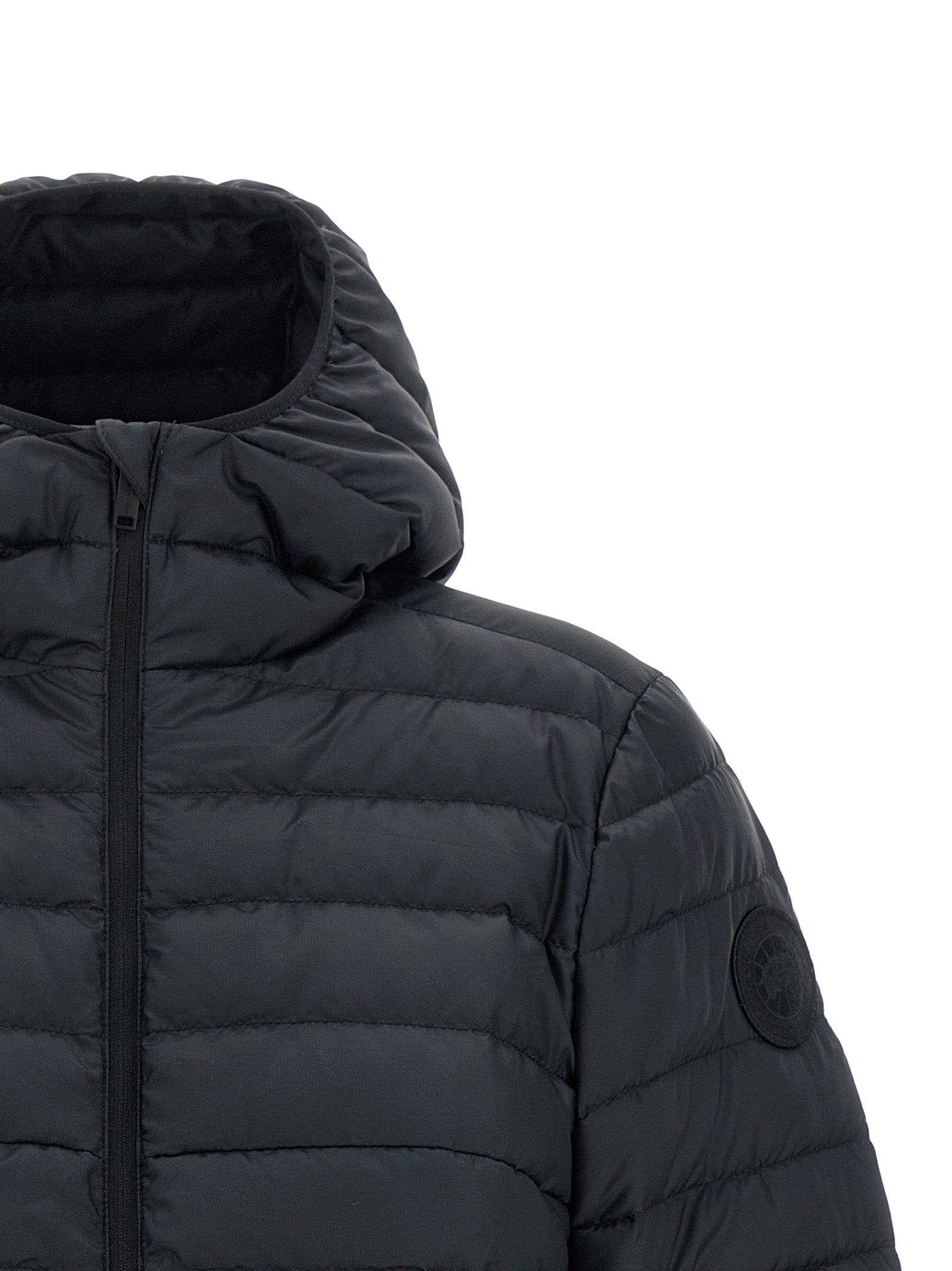 Schwarze Polyamid-Jacke in voller Länge