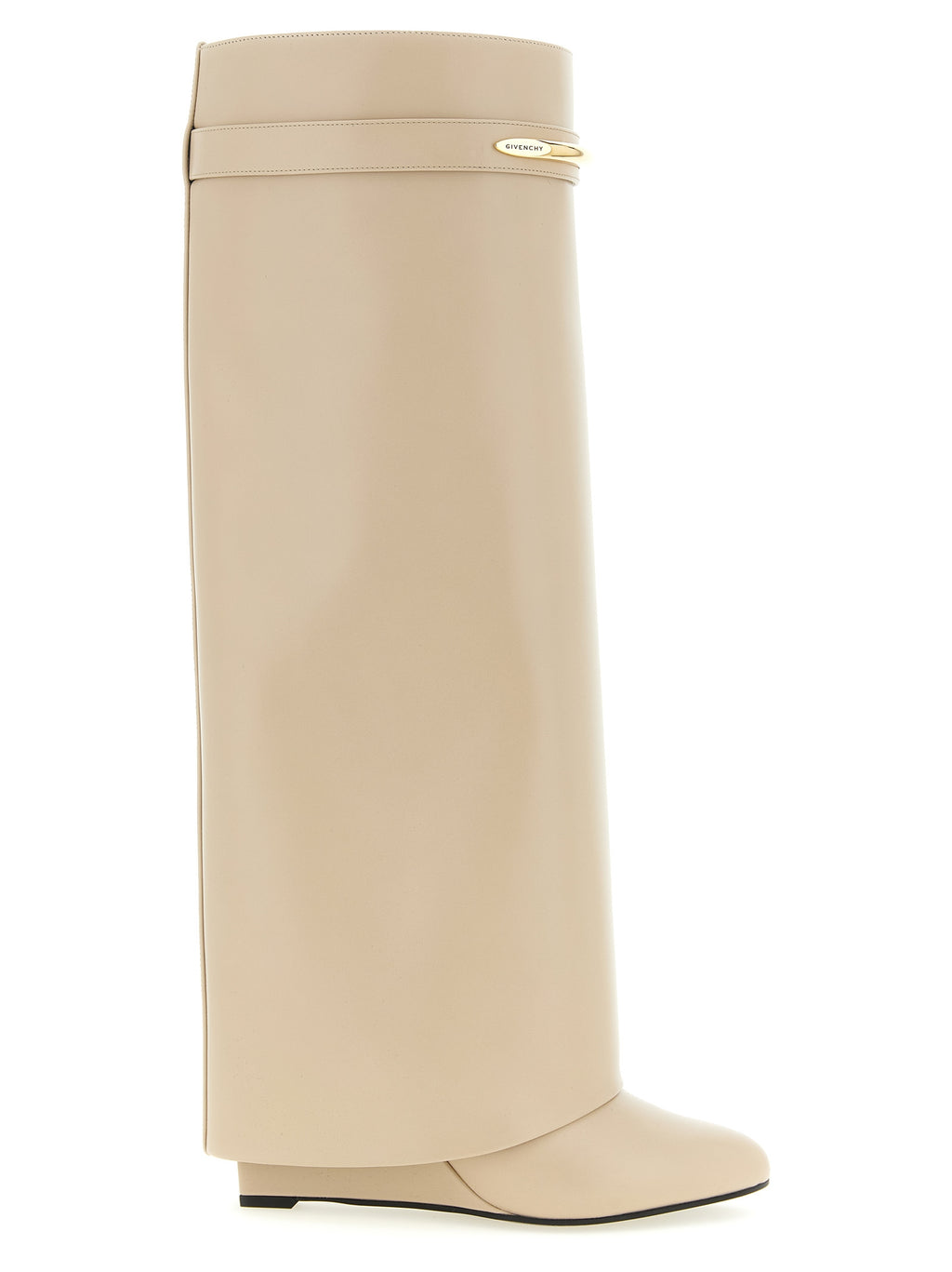 Beige Kalbsleder Overknee-Stiefel