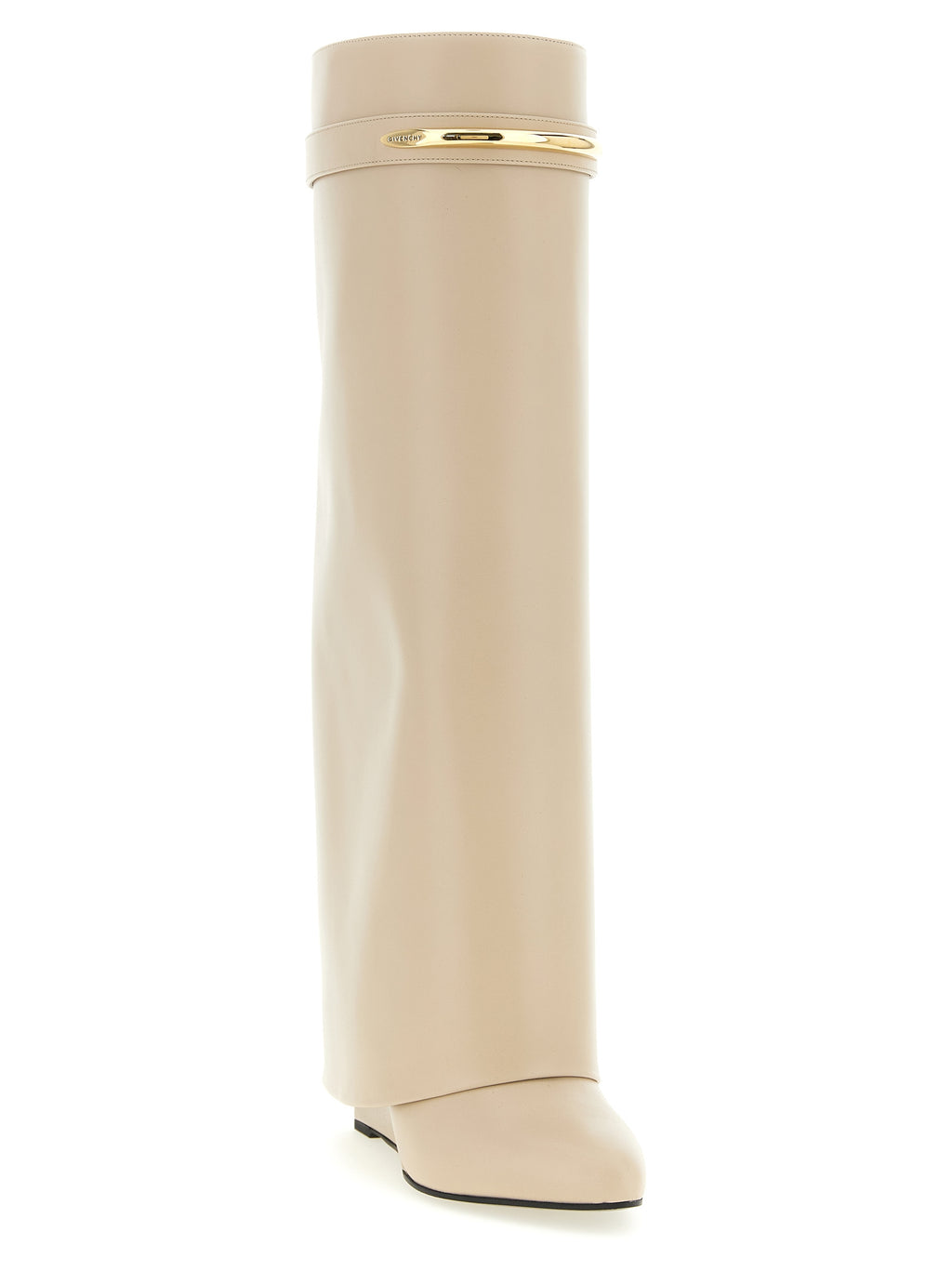 Beige Kalbsleder Overknee-Stiefel