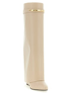 Beige Kalbsleder Overknee-Stiefel