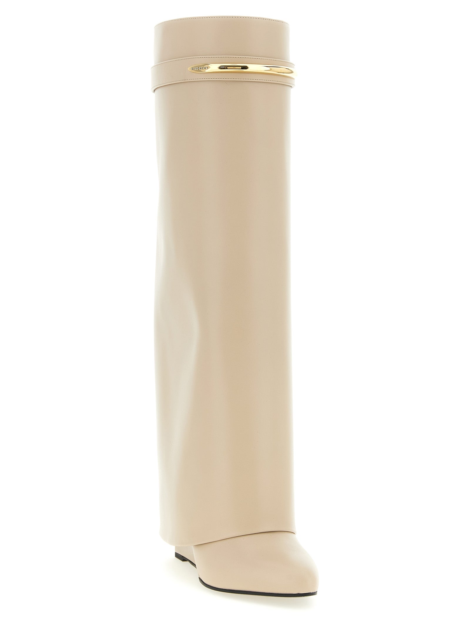 Beige Kalbsleder Overknee-Stiefel