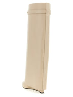 Beige Kalbsleder Overknee-Stiefel