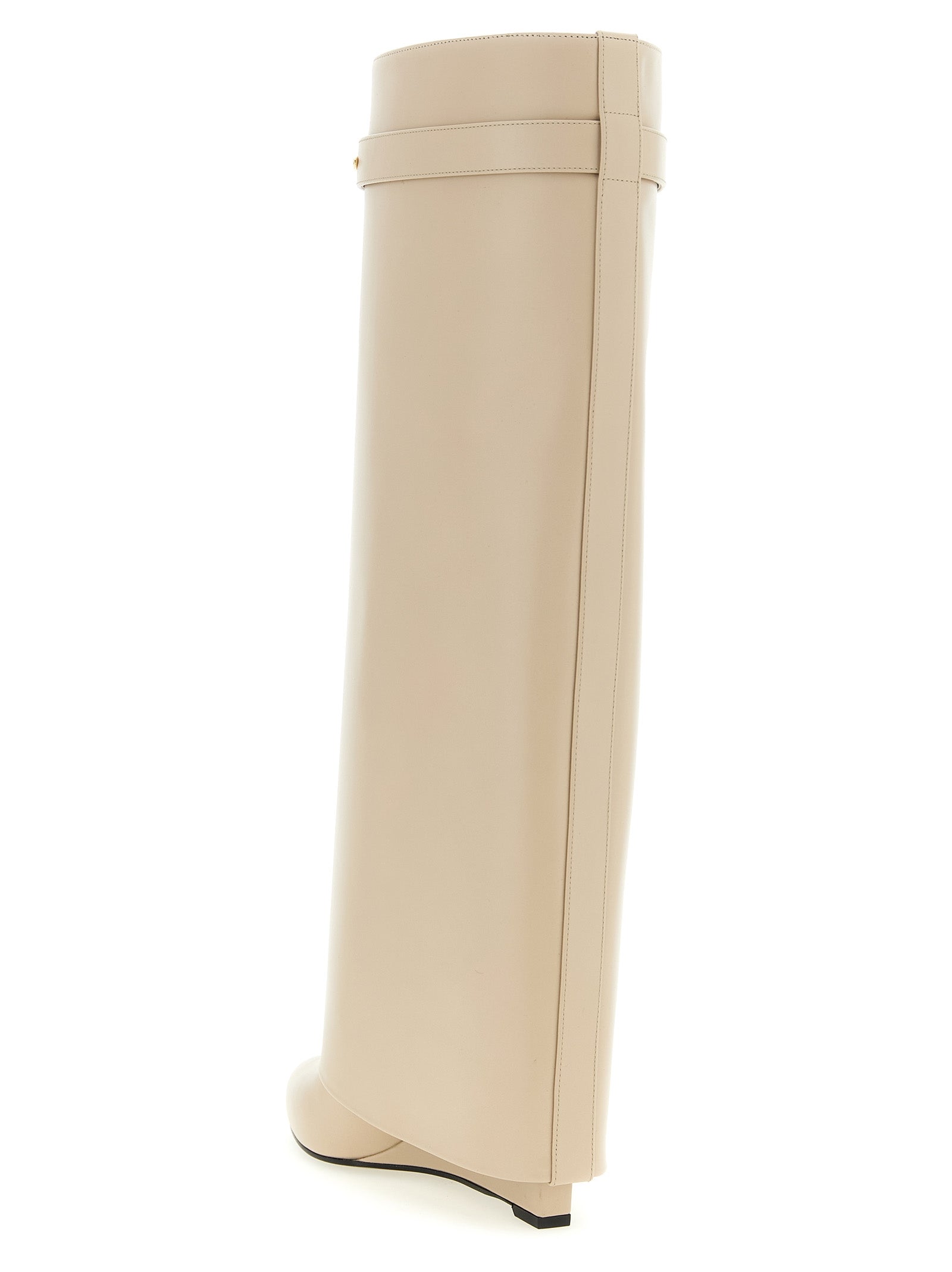 Beige Kalbsleder Overknee-Stiefel
