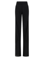 Schwarze Seidenhose mit ausgestelltem Bein
