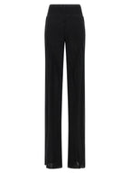 Schwarze Seidenhose mit ausgestelltem Bein