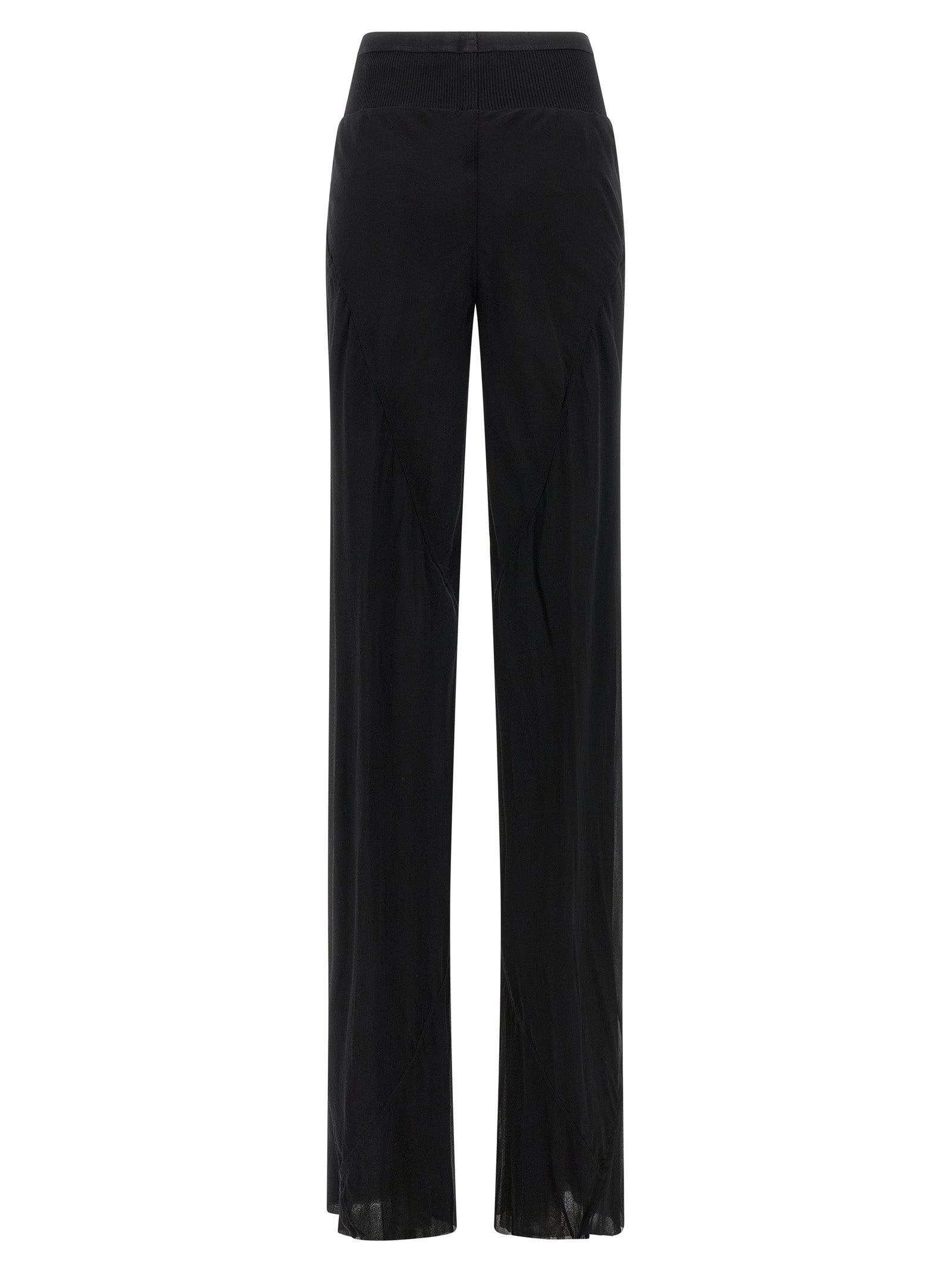 Schwarze Seidenhose mit ausgestelltem Bein