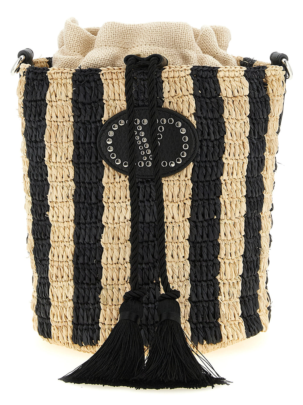 Schwarze Stroh Schultertasche