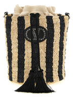Schwarze Stroh Schultertasche