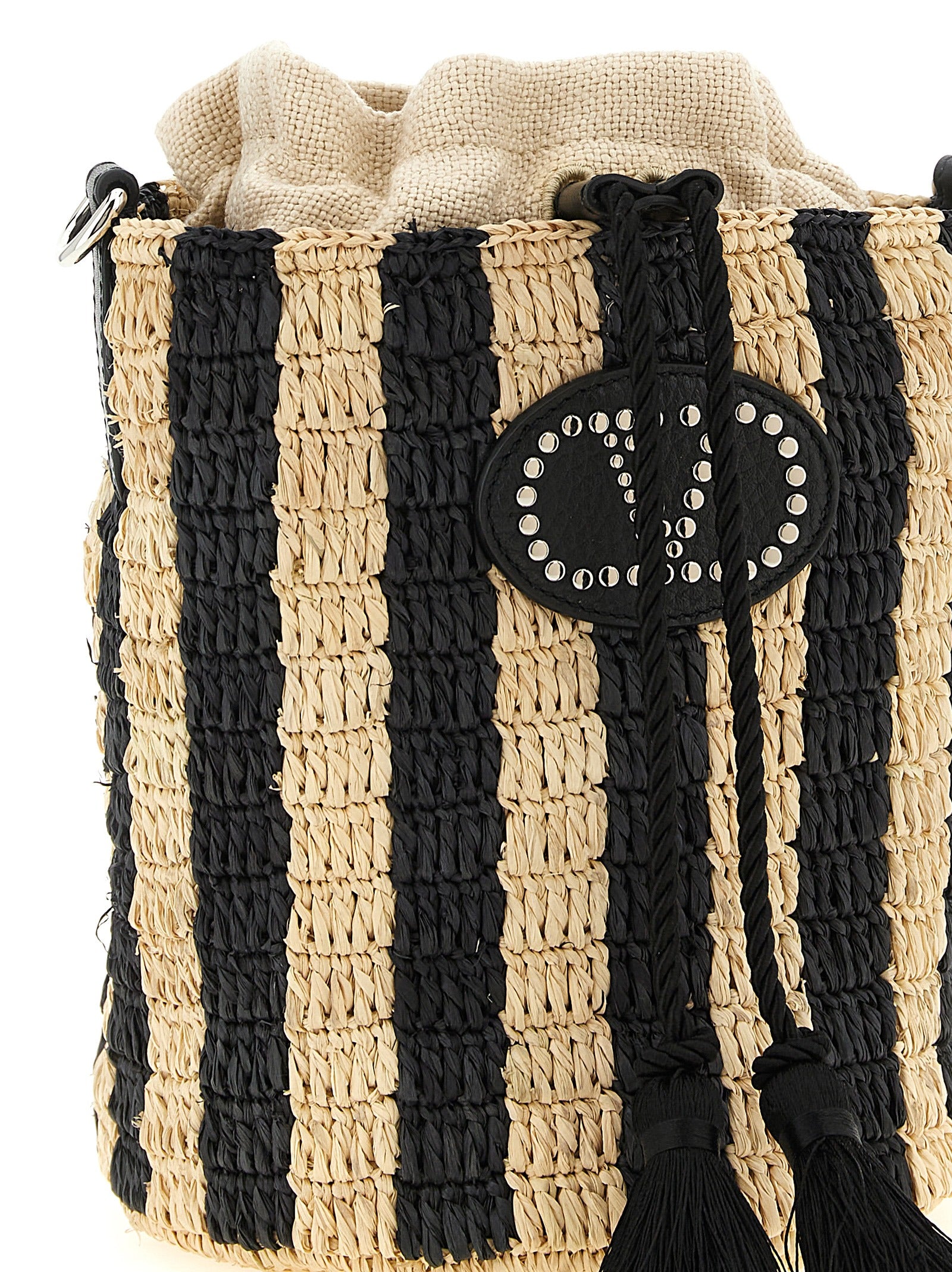 Schwarze Stroh Schultertasche