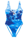 Blaues One-Piece-Badeanzug aus Nylon