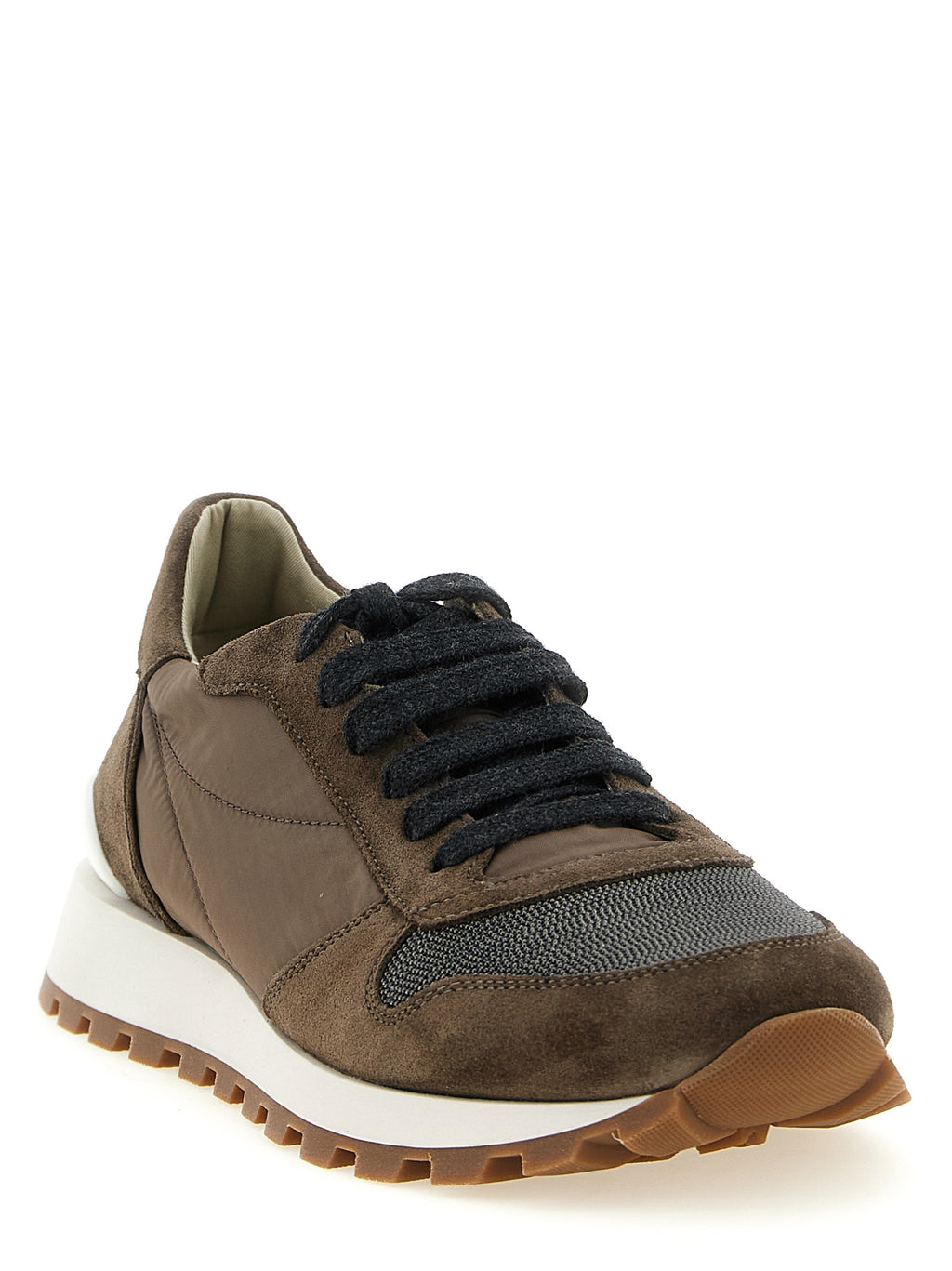 Zweifarbige Kalbsleder-Sneaker im Athletic-Stil