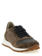 Zweifarbige Kalbsleder-Sneaker im Athletic-Stil