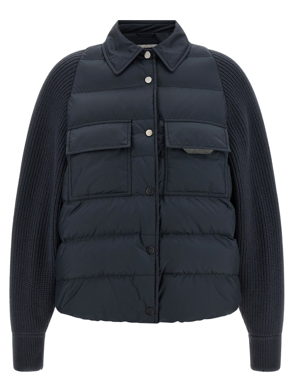 Blaue Polyester-Jacke in voller Länge