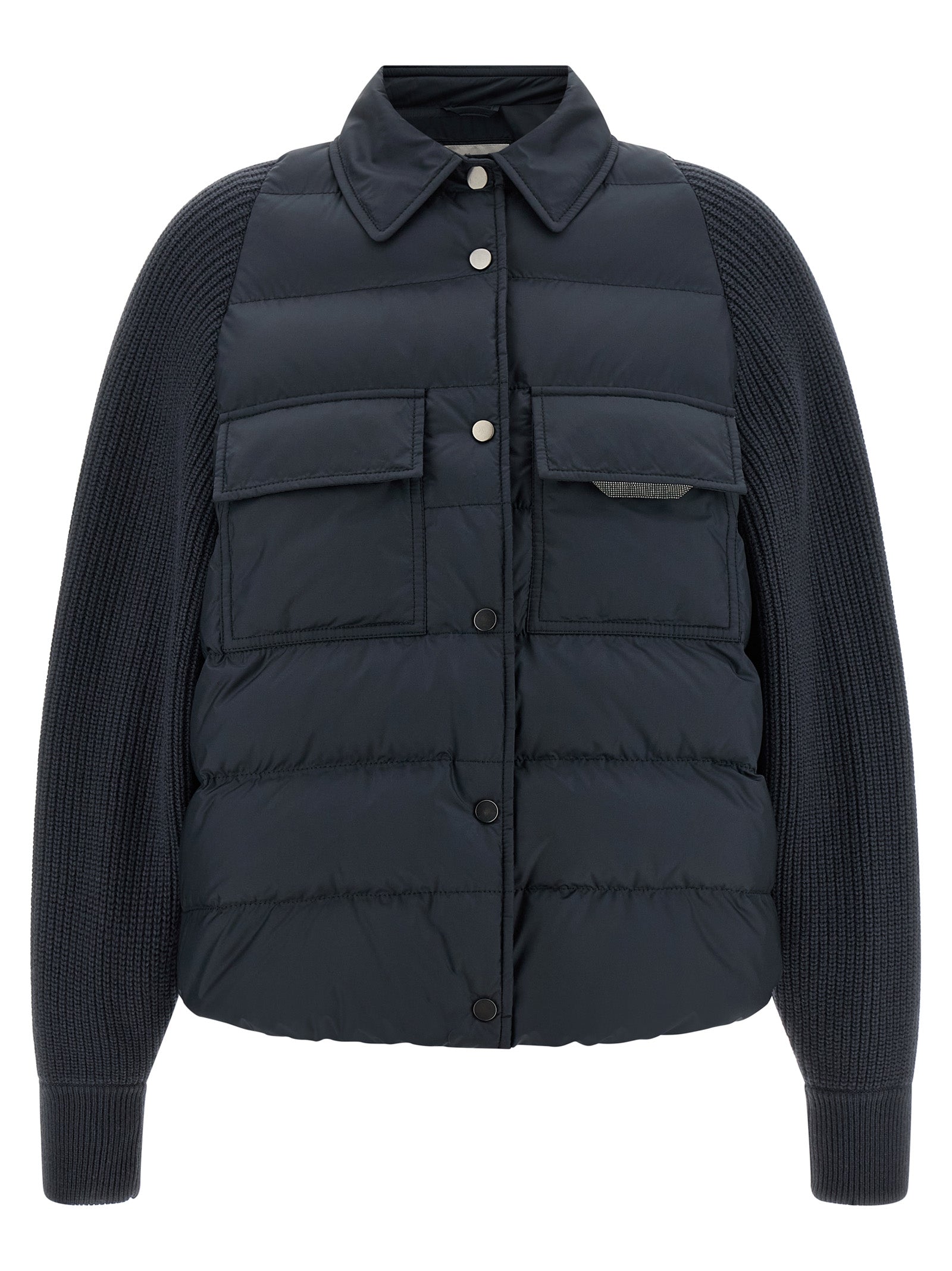 Blaue Polyester-Jacke in voller Länge