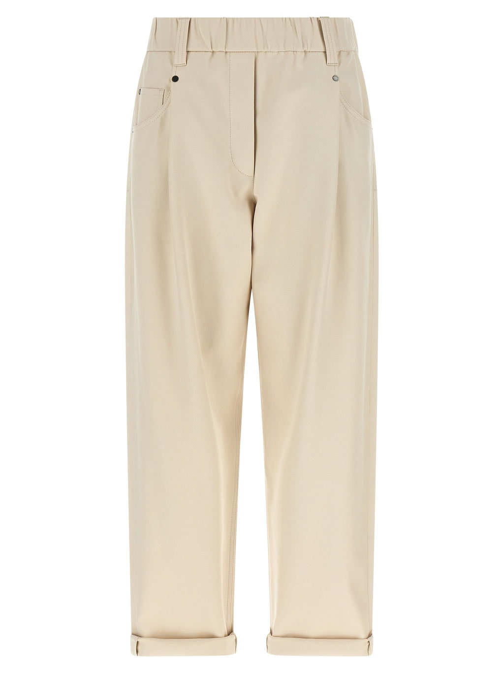 Beige Cotton Casual Pants