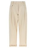 Beige Cotton Casual Pants