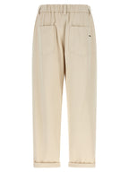 Beige Cotton Casual Pants