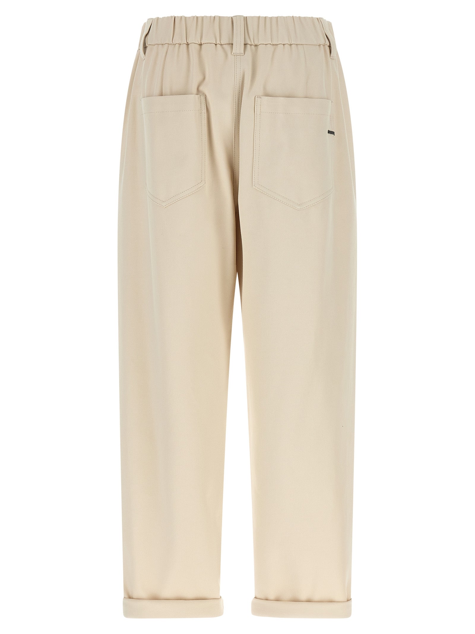 Beige Cotton Casual Pants