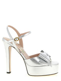 Silberne Leder-Stiletto-Sandalen