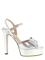 Silberne Leder-Stiletto-Sandalen