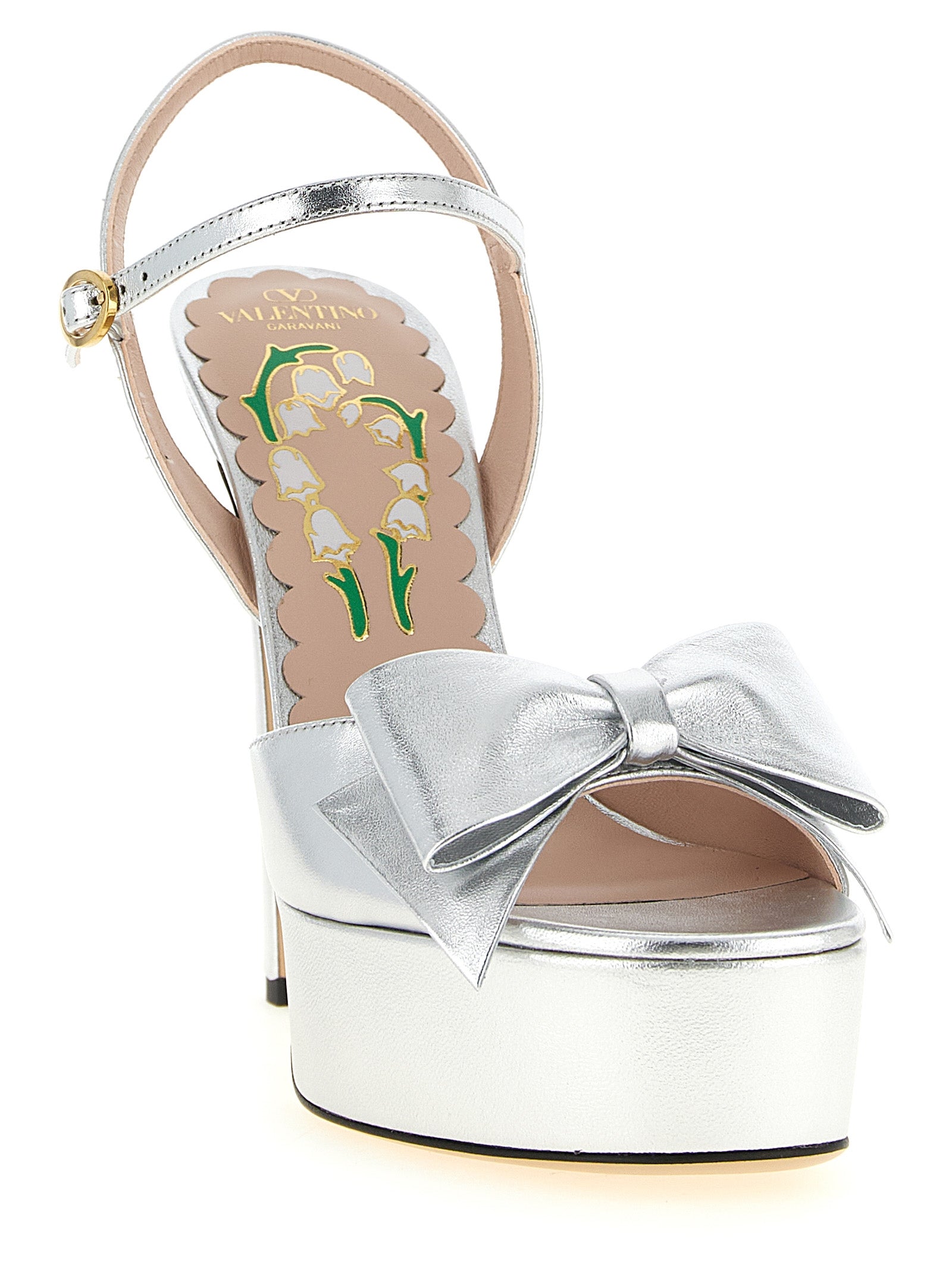 Silberne Leder-Stiletto-Sandalen