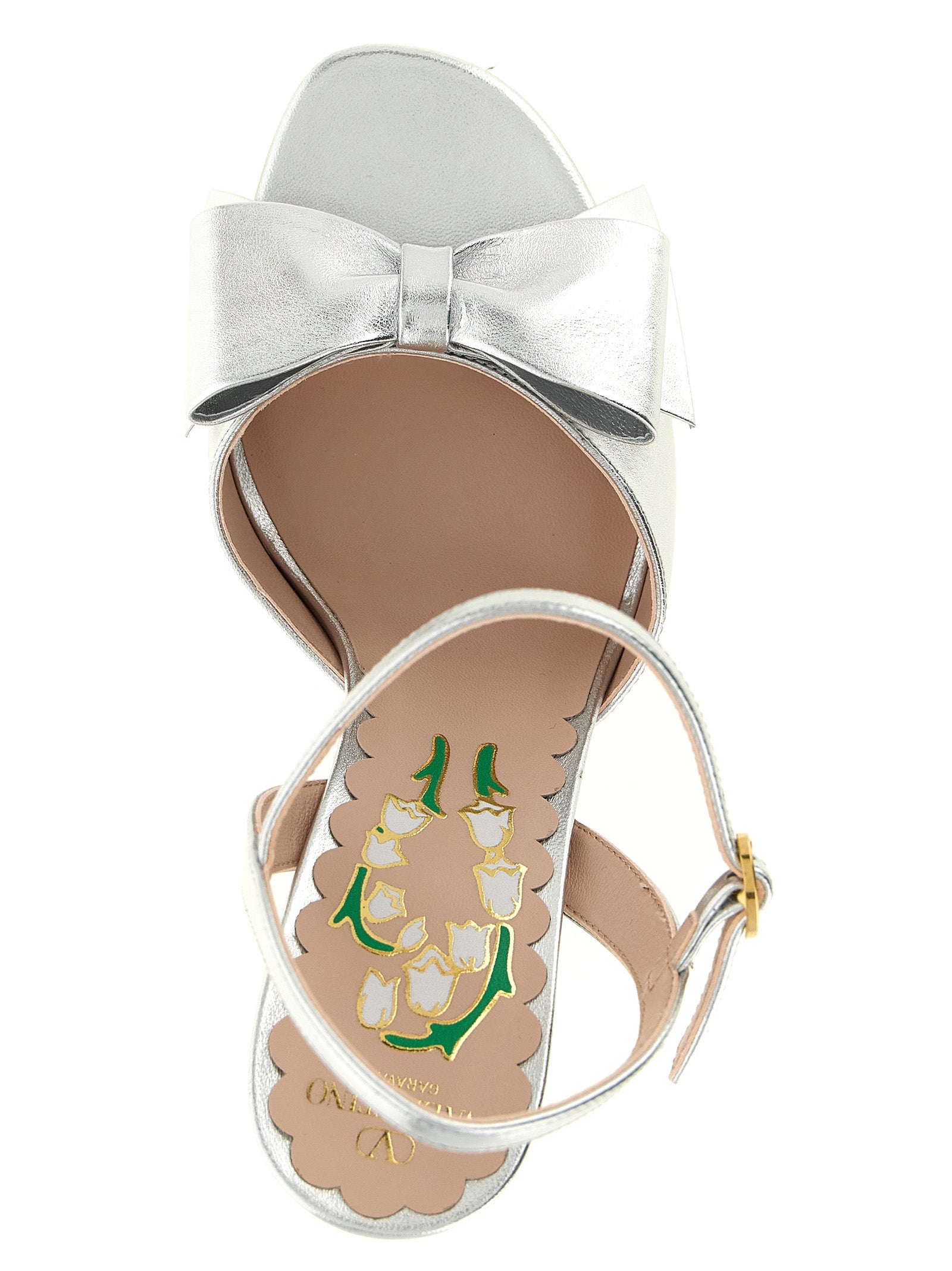 Silberne Leder-Stiletto-Sandalen