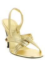 Sandale mit Stiletto-Absatz aus laminiertem Lammleder in Gold