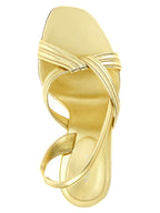 Sandale mit Stiletto-Absatz aus laminiertem Lammleder in Gold