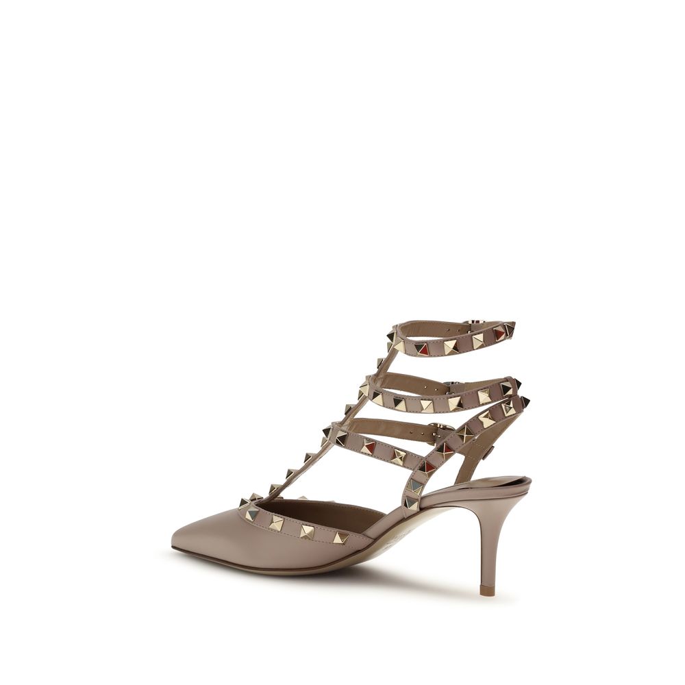 Beige Calf Leather Bos Taurus Mid Heel Pumps