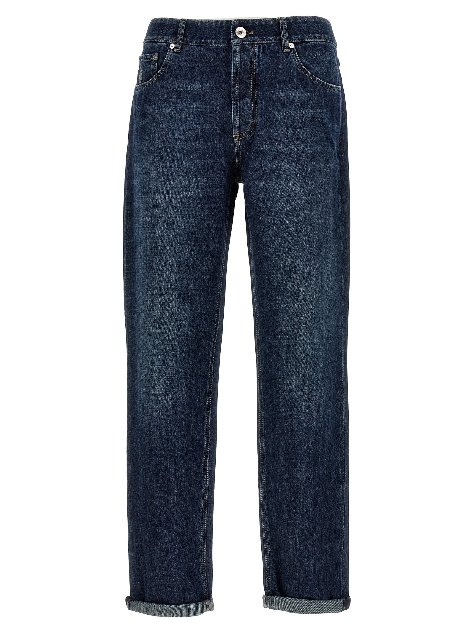 Blaue Jeans aus Baumwolle im geraden Schnitt Brunello Cucinelli